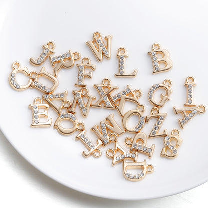 Pendentifs en alliage incrustés de strass, lettres de l'alphabet anglais AZ, 26 pièces