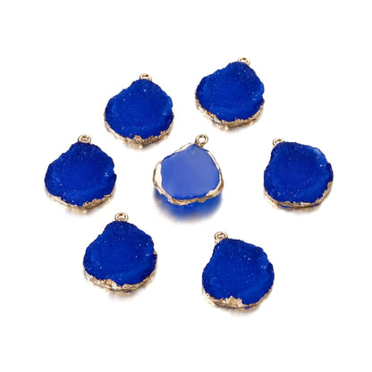 Stainless Steel Resin Gem Pendants, 5pcs