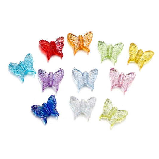 Breloques en acrylique couleur papillon AB, 50 pièces, perles