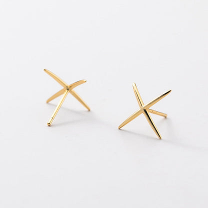 X Shape Gold Color Stud Earrings