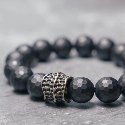 12mm Faceted Matte Black Agate Bracelet