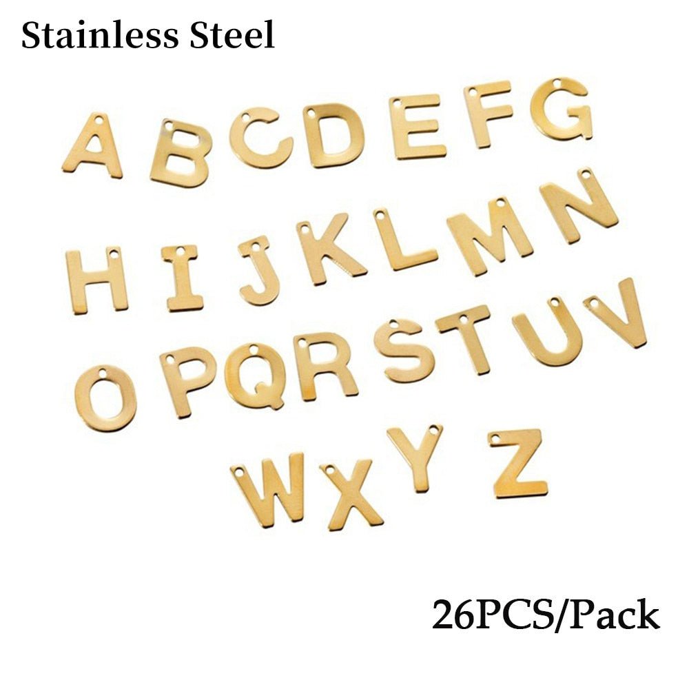 26Pcs Alloy Inlaid Rhinestones A-Z English Letter Alphabet Pendants