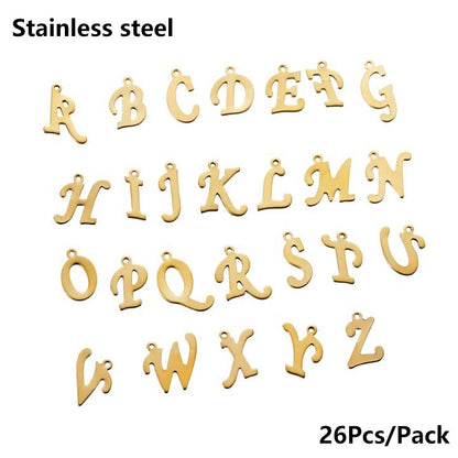 26Pcs Alloy Inlaid Rhinestones A-Z English Letter Alphabet Pendants