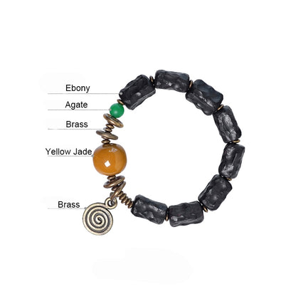 Carved Ebony Bead Bracelet, Gobi Agate Charm