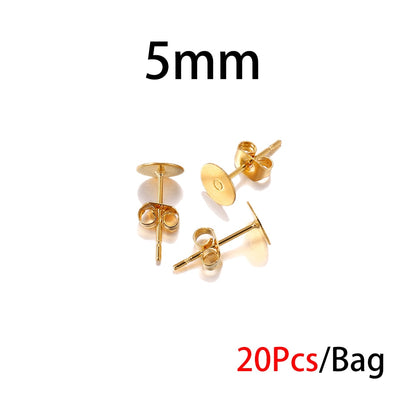 5-12mm Gold Stainless Steel Stud Earring Back, 20pcs