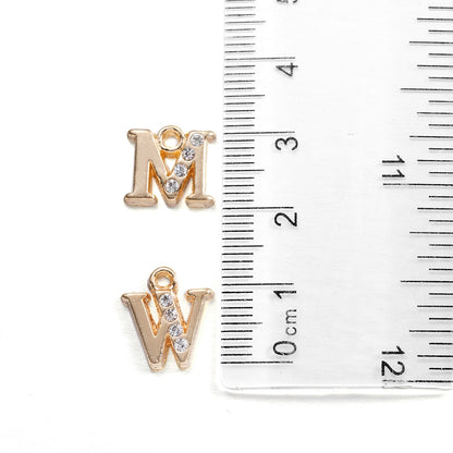 Pendentifs en alliage incrustés de strass, lettres de l'alphabet anglais AZ, 26 pièces