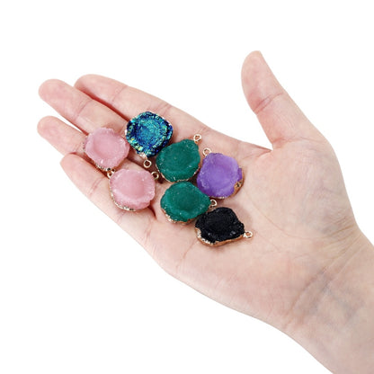 Stainless Steel Resin Gem Pendants, 5pcs