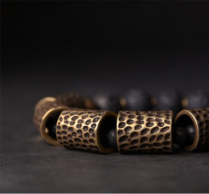 Brass Tube and Rock Lava Stone Bracelet