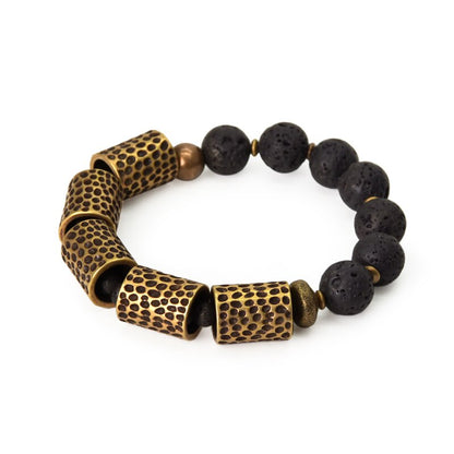 Brass Tube and Rock Lava Stone Bracelet