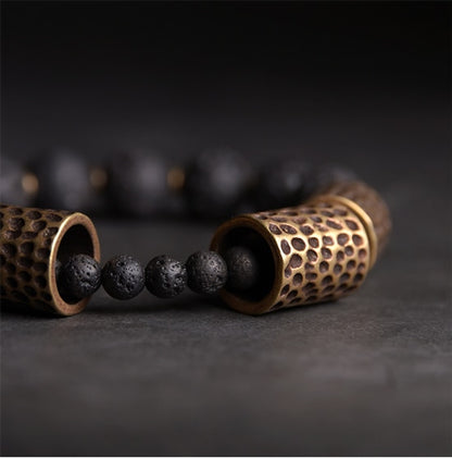 Brass Tube and Rock Lava Stone Bracelet