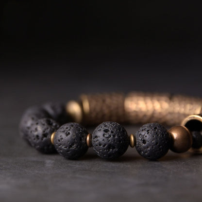 Brass Tube and Rock Lava Stone Bracelet