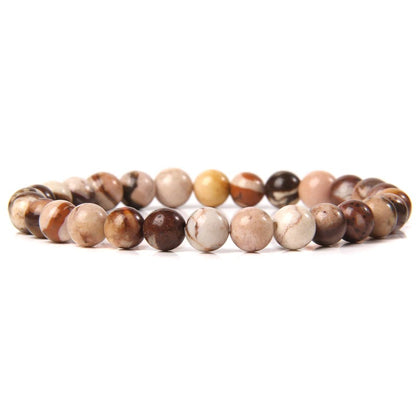 Brown zebra jasper gemstone stretch bracelet, 4-12mm