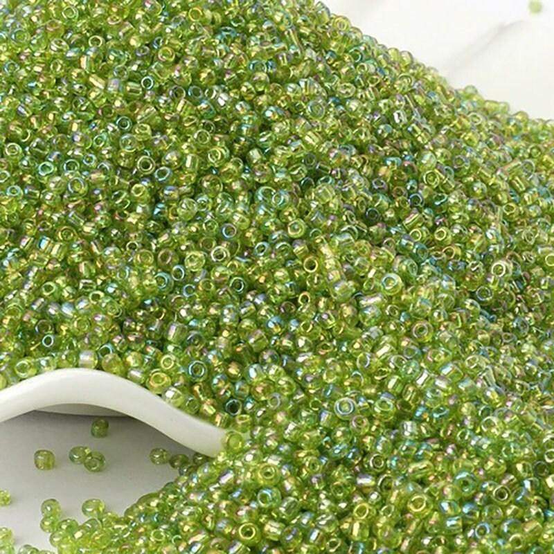 AB lime green Translucent Miyuki Delica seed beads, 2mm 12/0 preciosa japanese small glass beads, Iridescent Austria round beads, 1000pcs 