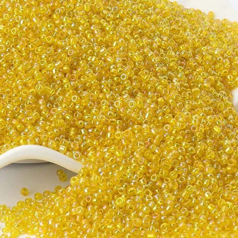 AB Yellow  seed beads, Lined Transparen japanese seed beads, 2mm 12/0  Miyuki Delica small glass beads, Austria round beads, Clear, 1000 pcs 