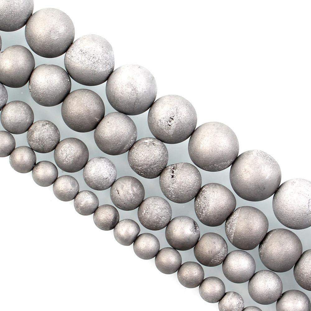 Agate Druzy Metallic Grey Druzy Beads, Round 6-14mm, 15.5'' strand 