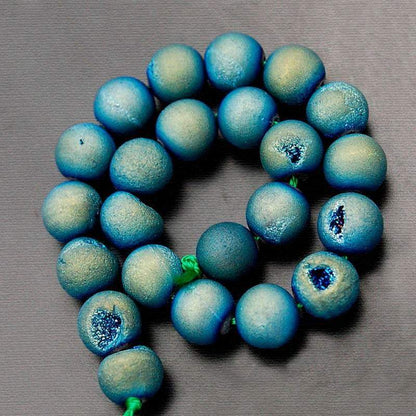 Agate Metallic Green Druzy Beads, Round 6-16mm, 15.5'' inch strand 