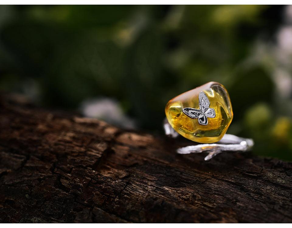 Amber Butterfly Ring 