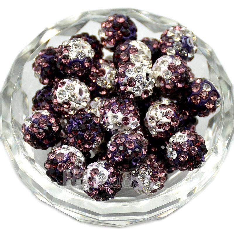 Amethyst Clear Crystal Rhinestone Round Beads, 6mm 8mm 8mm 10mm 12mm Pave Clay Disco Ball Bead Chunky Bubble Gum Bead, Gumball Acrylic Beads 