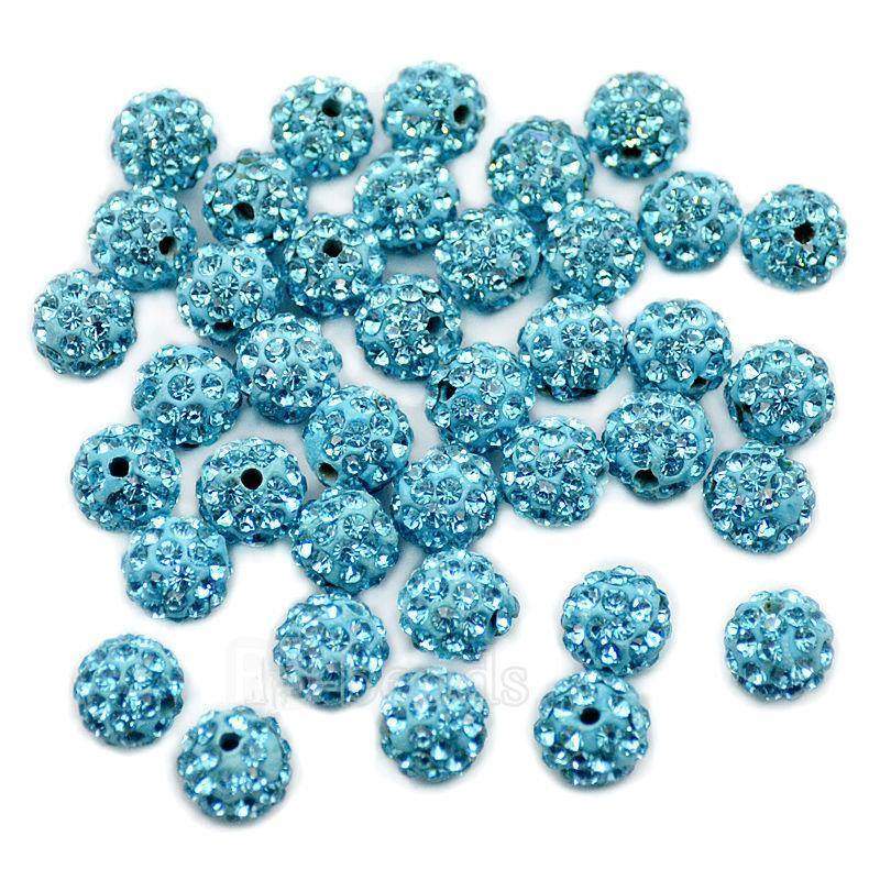 Aquamarine Crystal Rhinestone Round Beads, 6mm 8mm 8mm 10mm 12mm Pave Clay Disco Ball Beads, Chunky Bubble Gum Beads, Gumball Acrylic Beads 