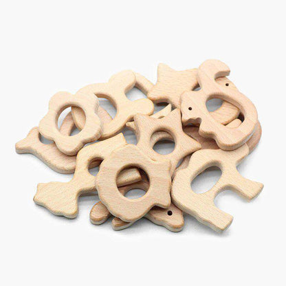 Baby Wooden Teethers beads, Natural Beech Wood, Animals Shape, Pacifier Newborn Toys Beads 