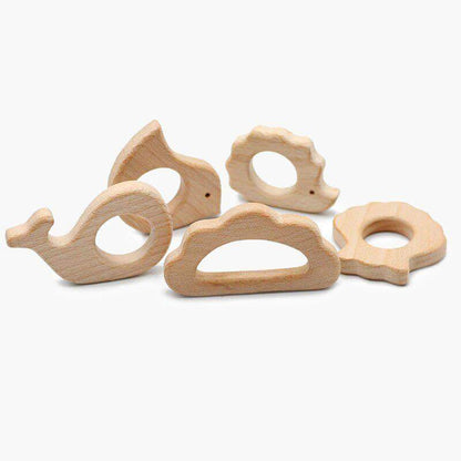 Baby Wooden Teethers beads, Natural Beech Wood, Animals Shape, Pacifier Newborn Toys Beads 