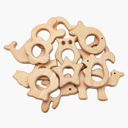 Baby Wooden Teethers beads, Natural Beech Wood, Animals Shape, Pacifier Newborn Toys Beads 