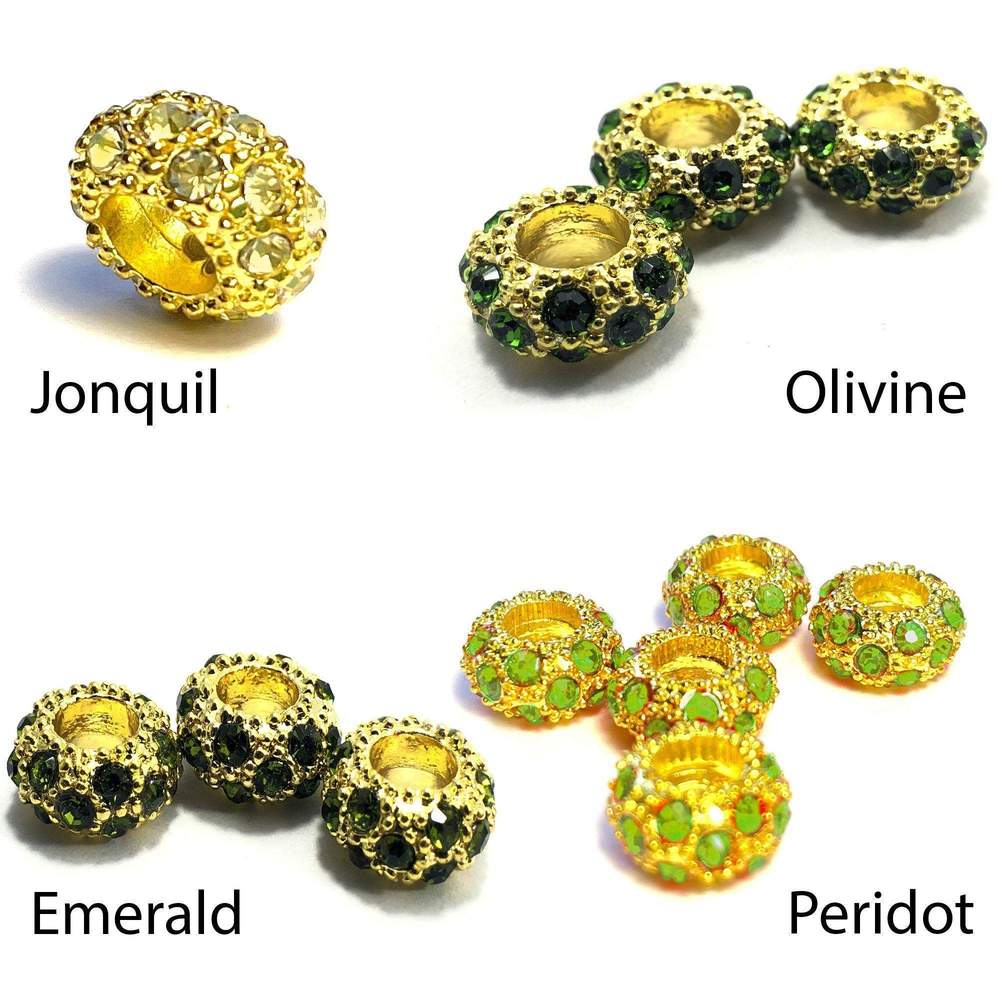 Big Hole Fit European Charms Czech Crystal Rhinestone Pave Gold Rondelle Spacer Beads, 5-50pcs, jewelry making, Craft Supplies, Findings 