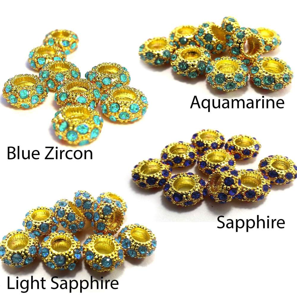 Big Hole Fit European Charms Czech Crystal Rhinestone Pave Gold Rondelle Spacer Beads, 5-50pcs, jewelry making, Craft Supplies, Findings 