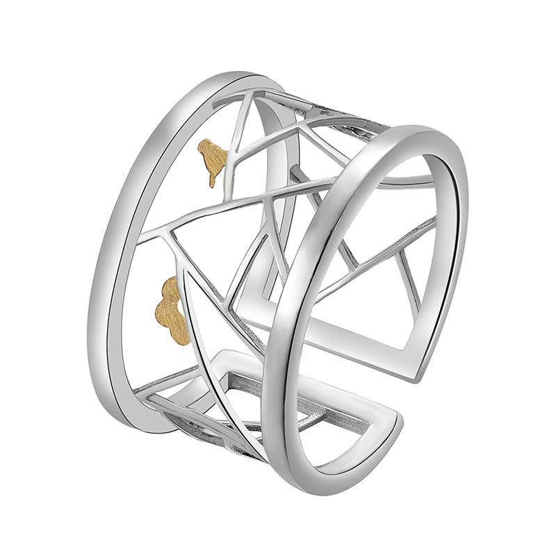 Bird kirigami Ring, 925 Sterling Silver 