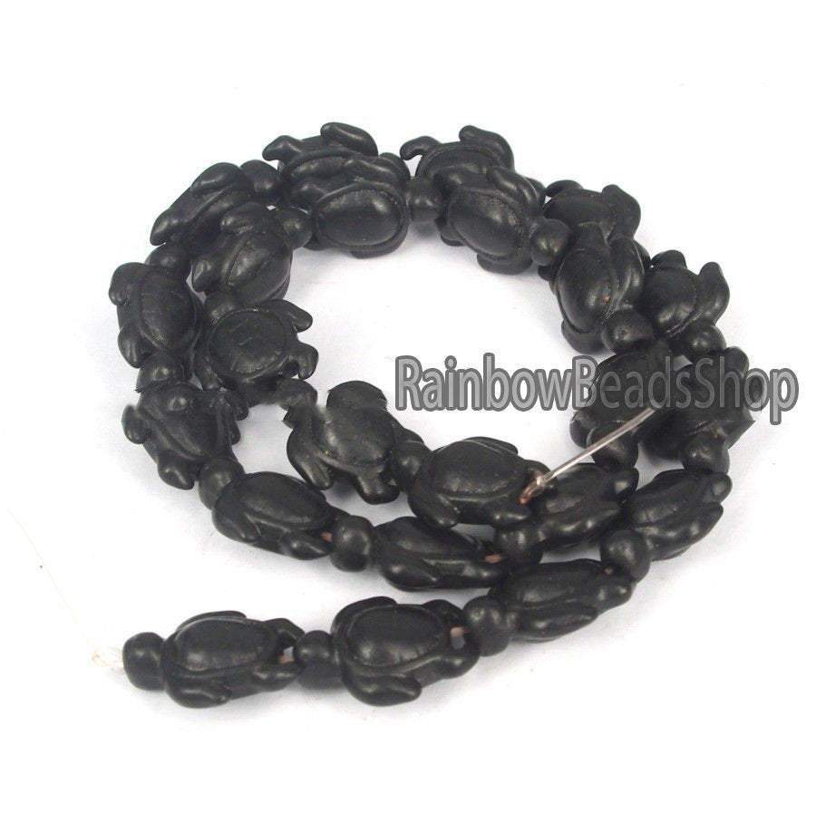 Black  Carved Turtle Howlite beads, 14x17mm  , 16'' strand 