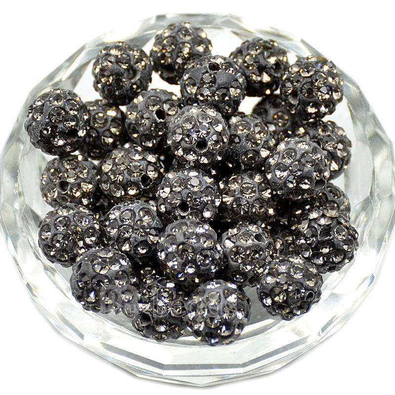 Black Diamond Crystal Rhinestone Round Beads, 6mm 8mm 8mm 10mm 12mm Pave Clay Disco Ball Beads Chunky Bubble Gum Beads Gumball Acrylic Beads 