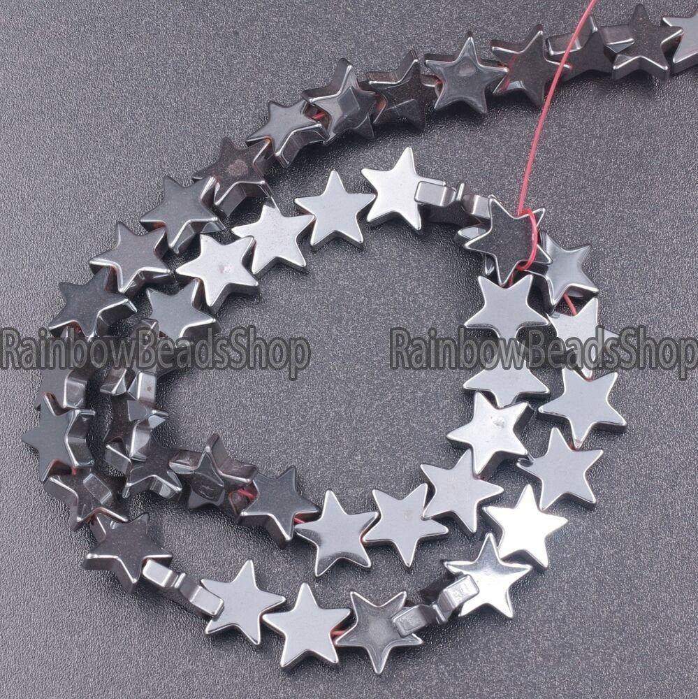 Black Flat Star Hematite beads, 4-10mm 16'' strand 