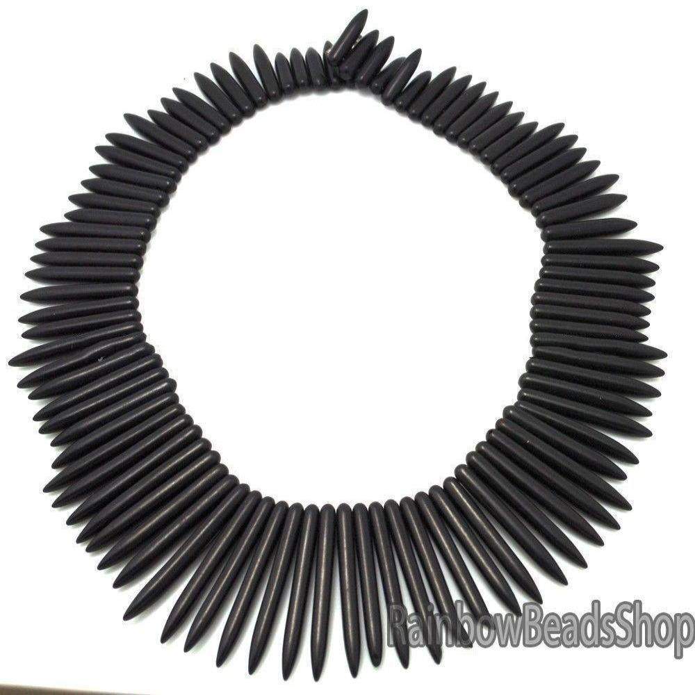 Black Howlite  Stick Spike Beads, 20x48mm , 16'' strand 