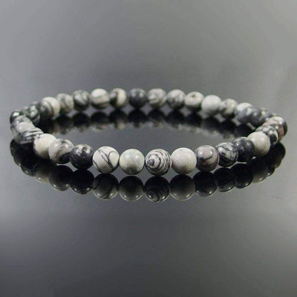 Black white zebra (spider web) jasper gemstone stretch bracelet, 4-12mm