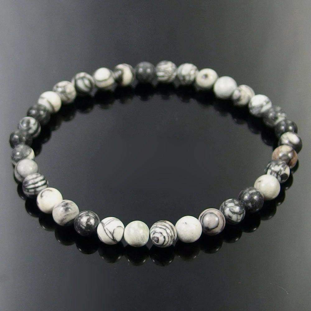 Black white zebra (spider web) jasper gemstone stretch bracelet, 4-12mm