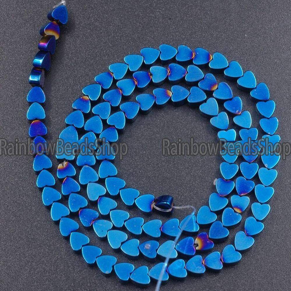 Blue  Flat Heart Hematite Gemstone Beads, 4-10mm, 15.5'' strand 