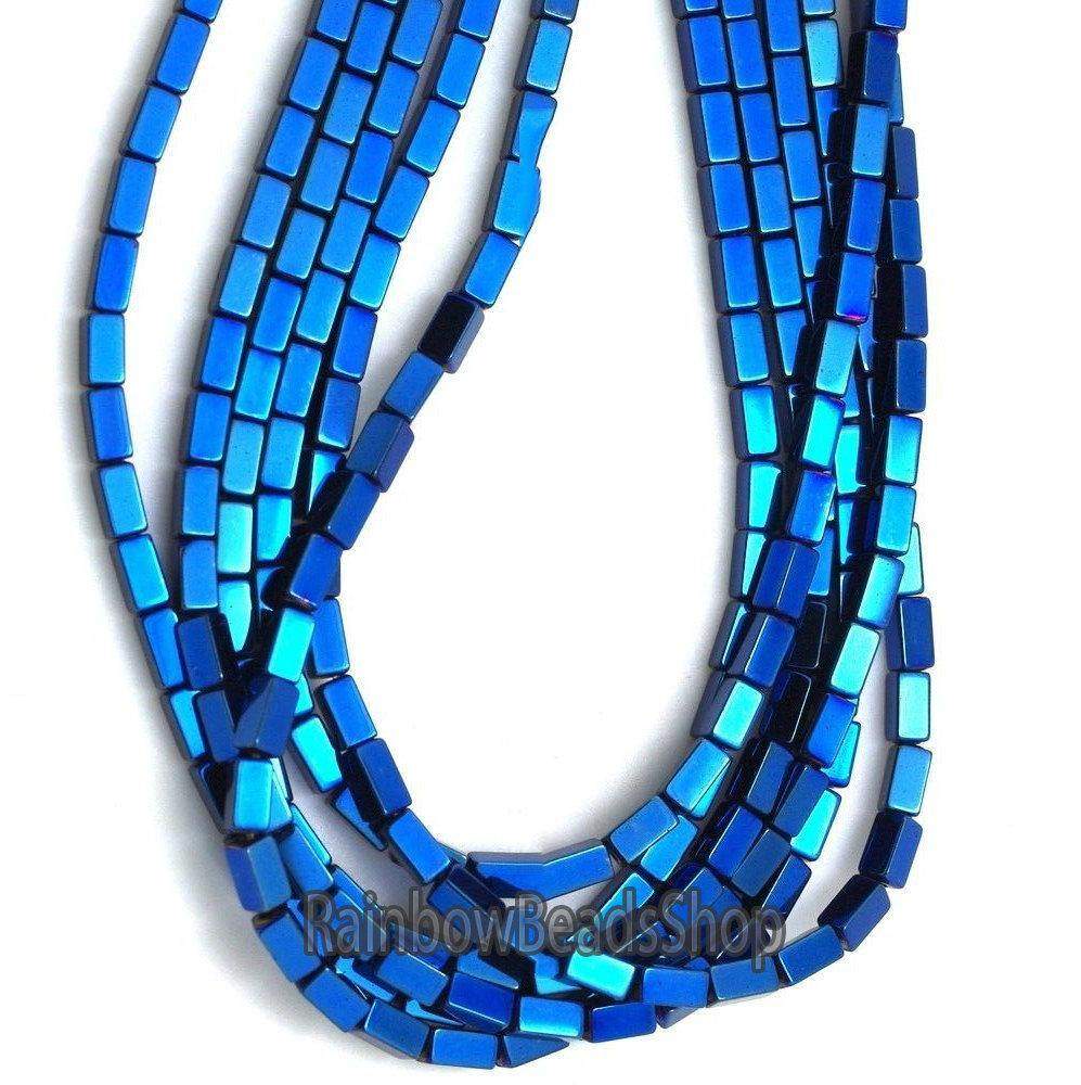 Blue hematite rectangle bead 2x4mm,  16'' inch. strand 
