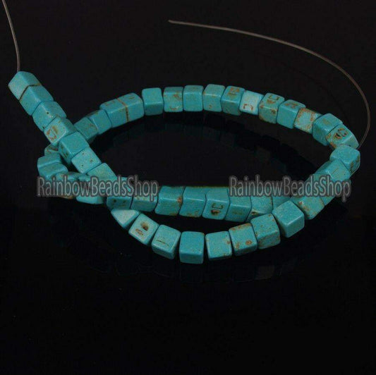 Blue Howlite  Cube Beads, 8mm Square Stone, 16'' strand 