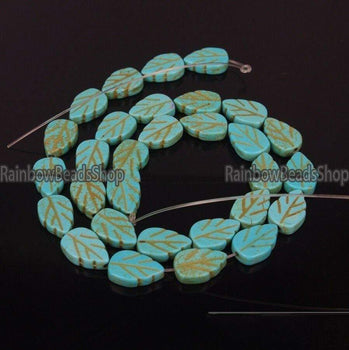 Blue Howlite Leaf Stone Loose Beads, 9x13mm , 16'' strand 