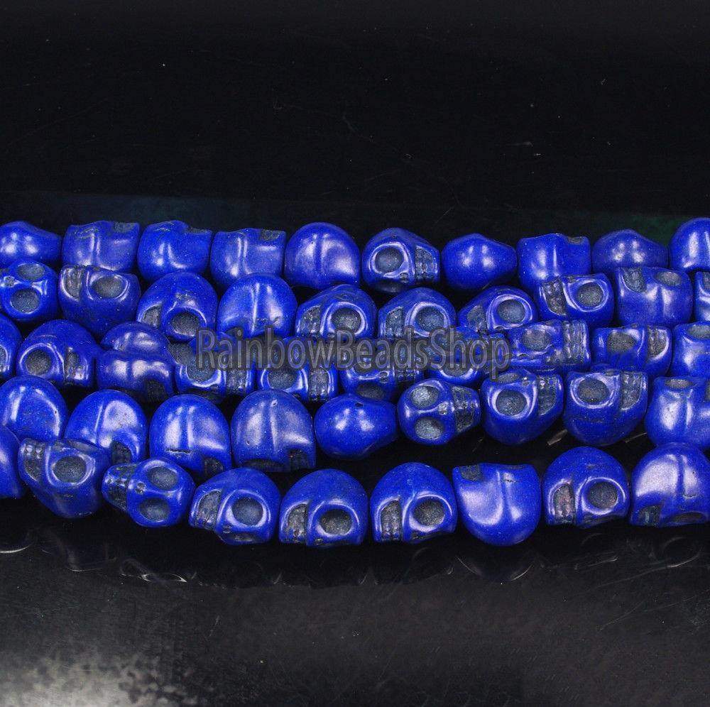 Blue Howlite  Skull Side Ways Beads, 12x13mm , 16'' strand 
