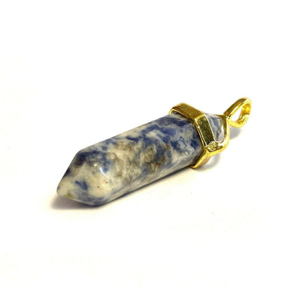 Blue Spot Jasper Hexagonal Pointed Gemstone Pendant, Gold Plated Brass, Crystal Healing Pendant, Boho Hippie Crystal 