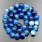 Blue Stripe (Banded) Agate Beads Round 4-12mm, 15.5'' Inch Strand 