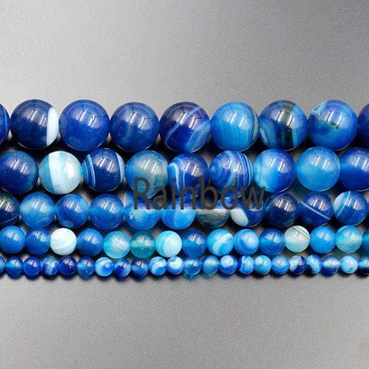 Blue Stripe (Banded) Agate Beads Round 4-12mm, 15.5'' Inch Strand 