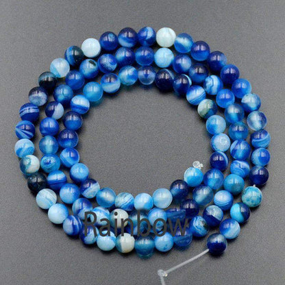 Blue Stripe (Banded) Agate Beads Round 4-12mm, 15.5'' Inch Strand 