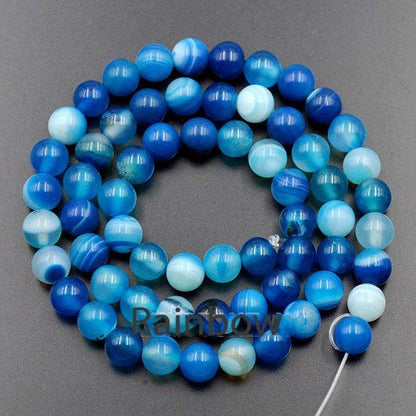 Blue Stripe (Banded) Agate Beads Round 4-12mm, 15.5'' Inch Strand 