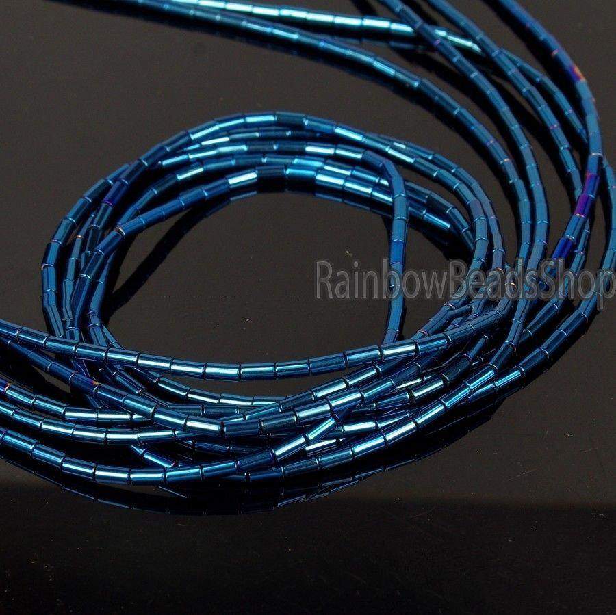Blue Tube Hematite Beads, 2x4mm 1x3mm, 16'' inch strand 