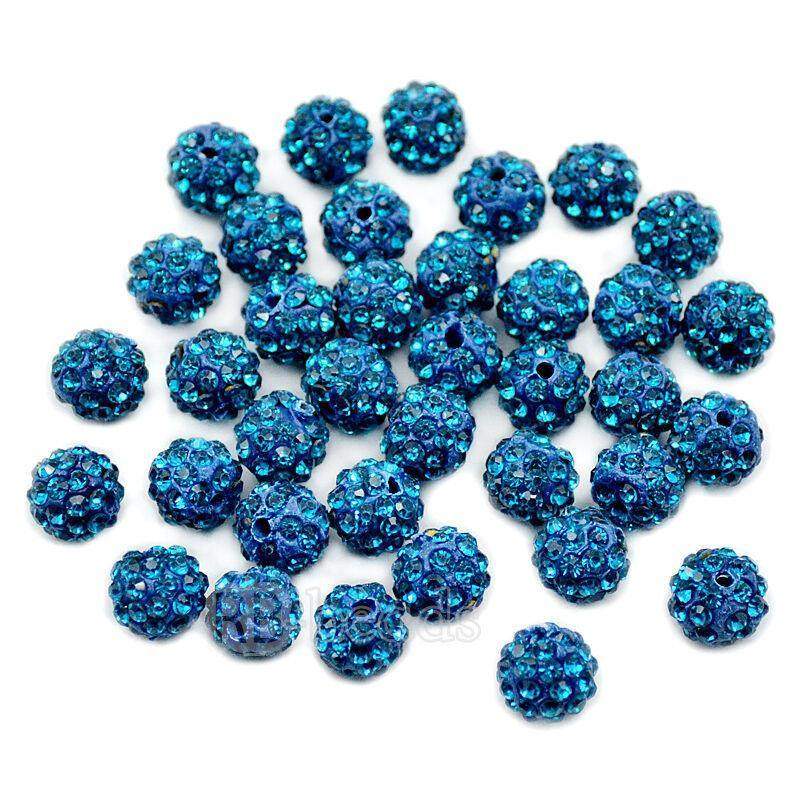 Blue Zircon Crystal Rhinestone Round Beads, 6mm 8mm 8mm 10mm 12mm Pave Clay Disco Ball Beads, Chunky Bubble Gum Beads, Gumball Acrylic Beads 