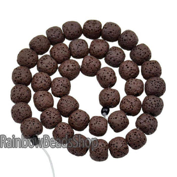 Brown Lava Volcanic Beads, Natural Round Gemstone, 8-12mm, 15.5'' strand 