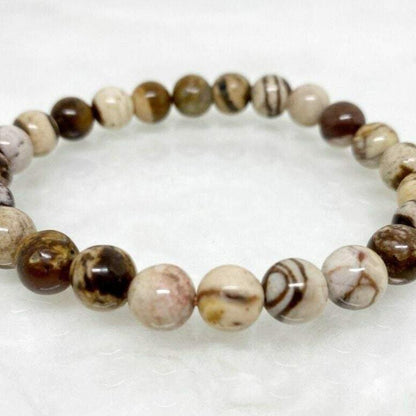 Brown zebra jasper gemstone stretch bracelet, 4-12mm