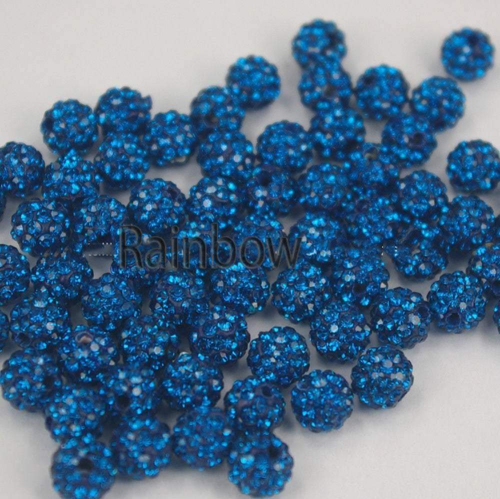 Capri Blue Crystal Rhinestone Round Beads, 6mm 8mm 8mm 10mm 12mm Pave Clay Disco Ball Beads, Chunky Bubble Gum Beads, Gumball Acrylic Beads 